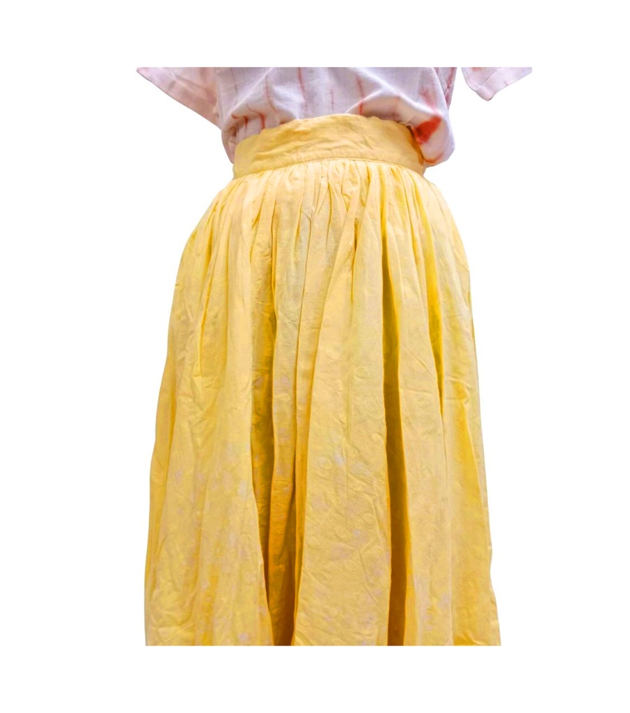 GATHERED SKIRT, YELLOW-WHITE, BATIK, COTTON