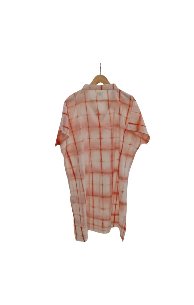 SHORT SLEEVE KAFTAN, ORANGE-WHITE, SHIBORI_CLAMP, COTTON