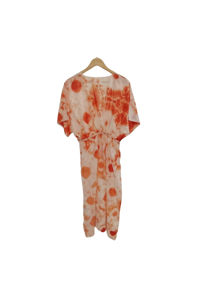 MAXI STRING KAFTAN, ORANGE-WHITE, SHIBORI, COTTON