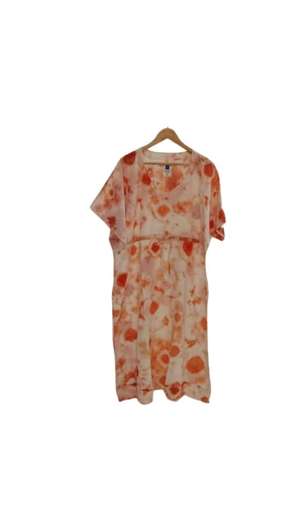 MAXI STRING KAFTAN, ORANGE-WHITE, SHIBORI, COTTON