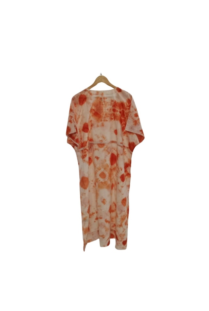 MAXI STRING KAFTAN, ORANGE-WHITE, SHIBORI, COTTON