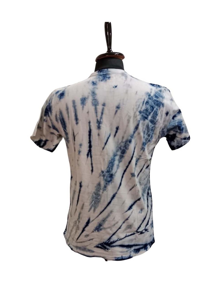 T-SHIRT, WHITE-BLUE, SHIBORI-TWISTING, COTTON