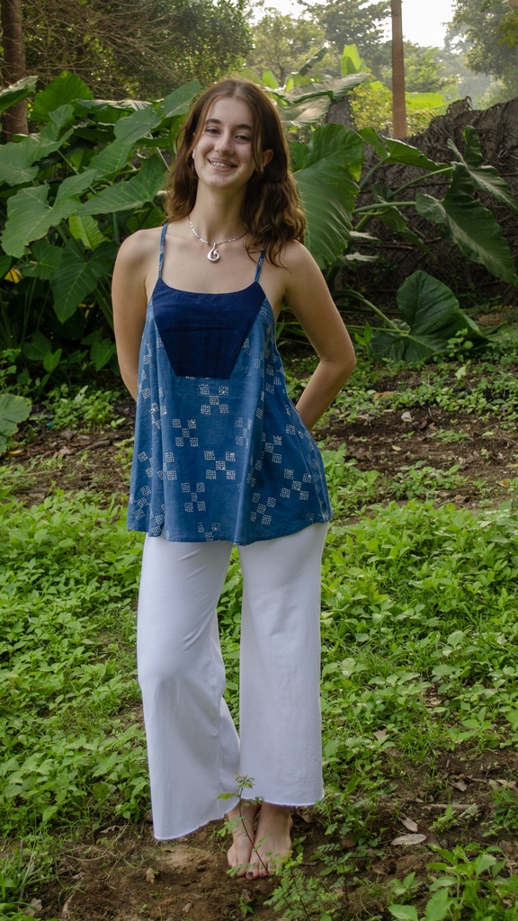 JUG TOP, BLUE, UPCYCLED_SQUARES, COTTON