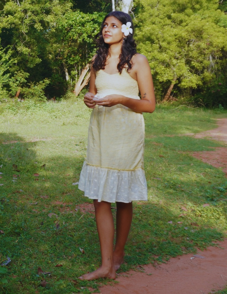 MERMAID STRAPPY DRESS, YELLOW, BATIK, COTTON