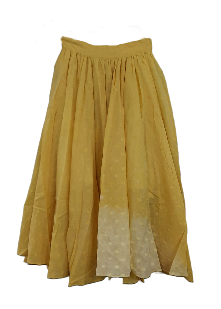 GATHERED SKIRT, YELLOW-WHITE, SHIBORI, COTTON