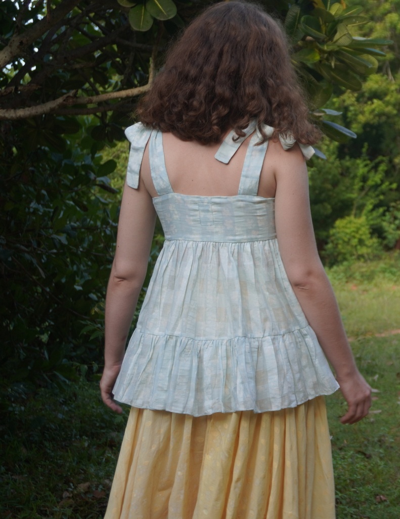 THICK STRAP FLARE TOP, BLUE-WHITE, BATIK, COTTON