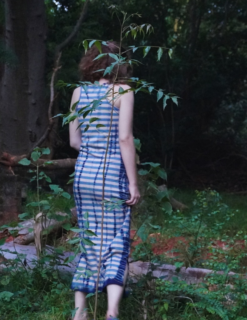 STRIPED DRESS, PINK-BLUE, SHIBORI TIE-DYE, KNITTED, JERSEY COTTON