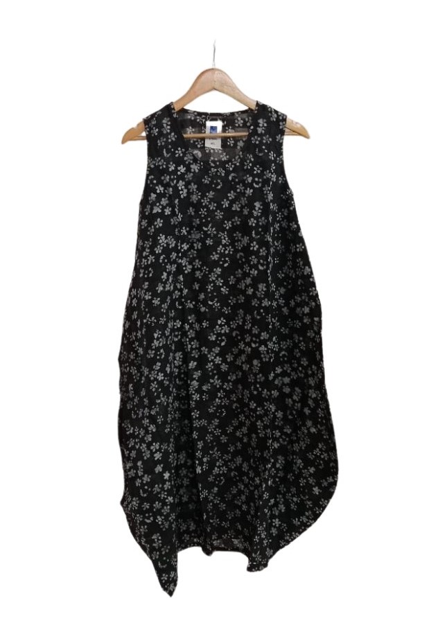 V DRESS, BLACK-GREY, BATIK, COTTON