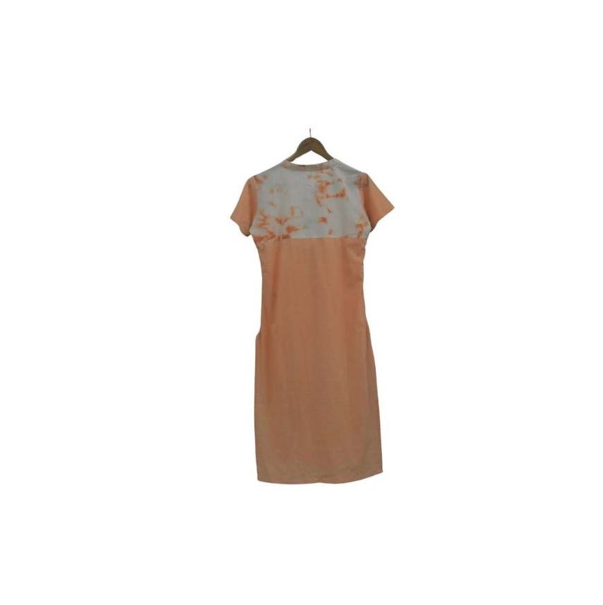 SHANTI KURTA, PEACH-WHITE, PLAIN SHIBORI, COTTON