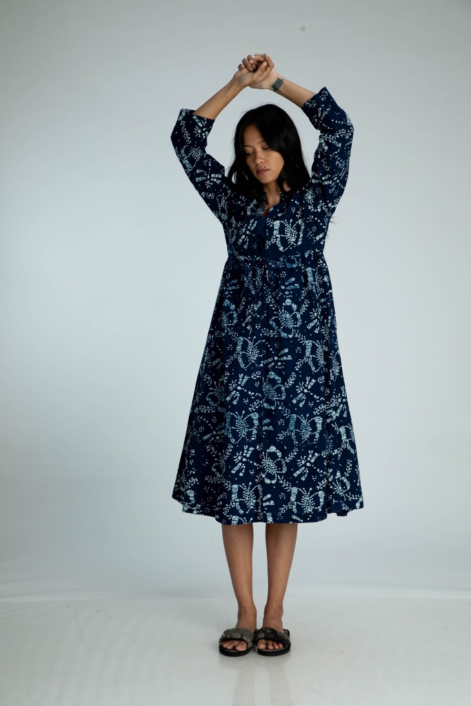 OVERCOAT SET DRESS, DARK BLUE, BATIK, COTTON