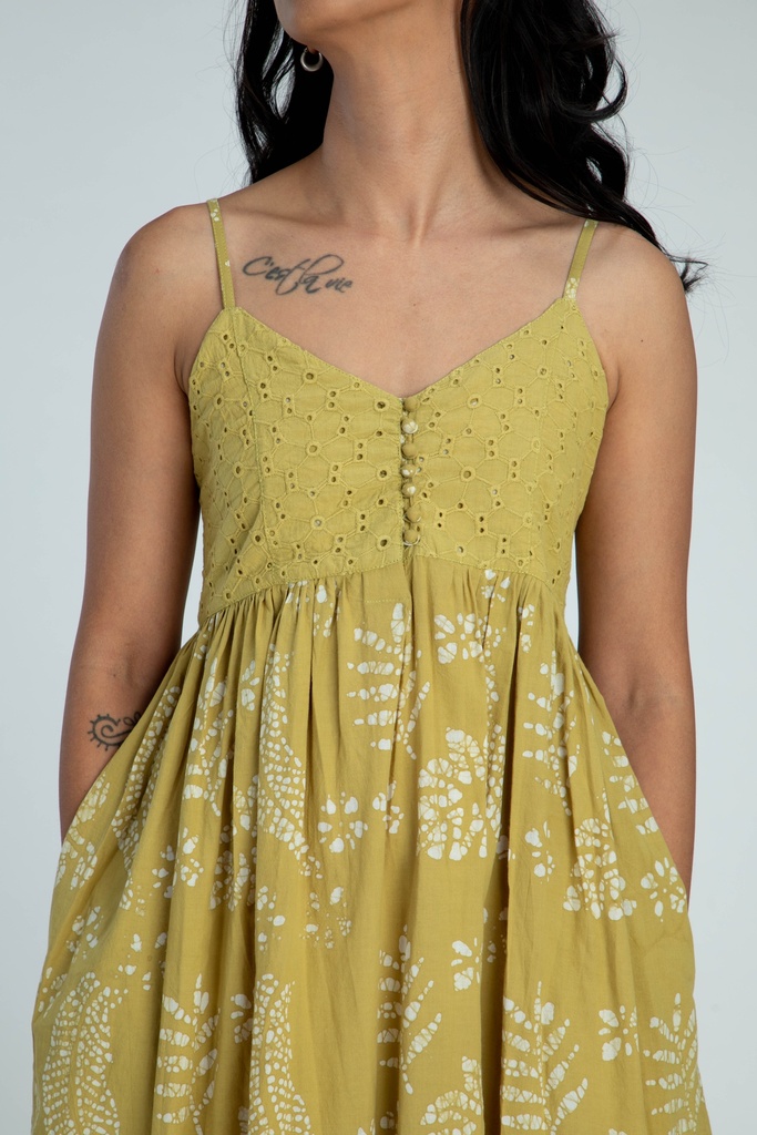 STRAPPY DRESS, GREEN, BATIK, COTTON