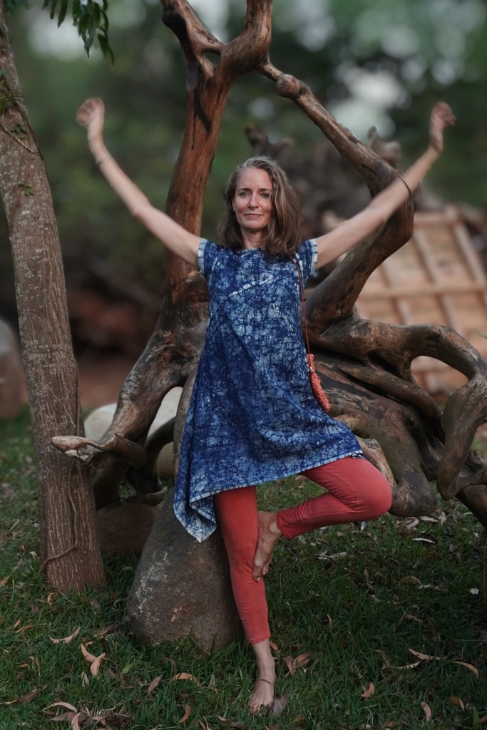 SIDEDROP DRESS, DARK BLUE, SHIBORI, COTTON