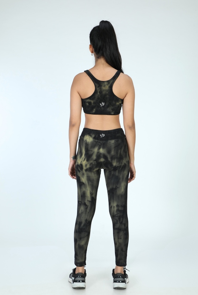 YOGA LEGGINGS, GREEN-KHAKI, SHIBORI CRUSHING, COTTON