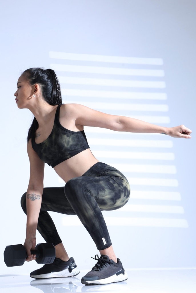 YOGA LEGGINGS, GREEN-KHAKI, SHIBORI CRUSHING, COTTON