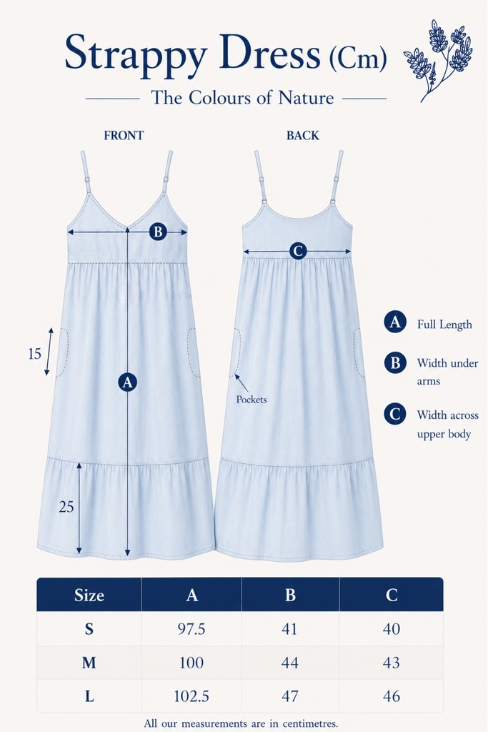 STRAPPY DRESS, DARK BLUE, BATIK ROUNDFLOWER, COTTON