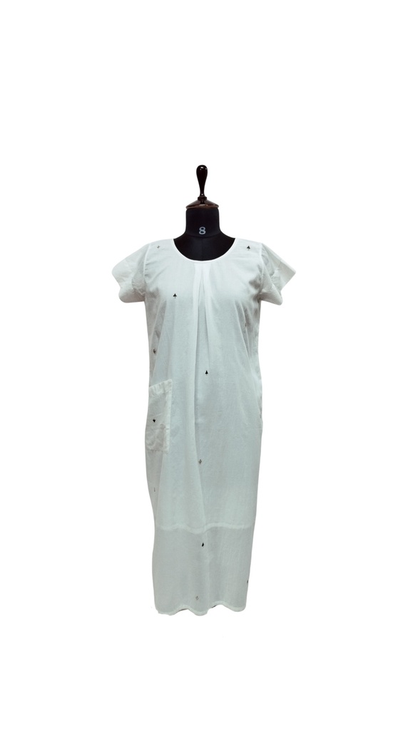 LAVANYA DRESS, WHITE, EMBROIDERY-CONE TREES, COTTON