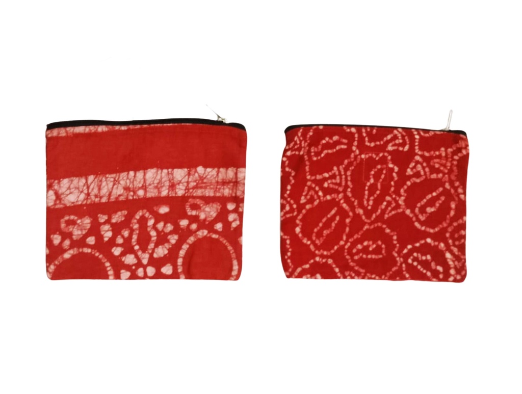 MEDIUM POUCH, RED, BATIK, COTTON