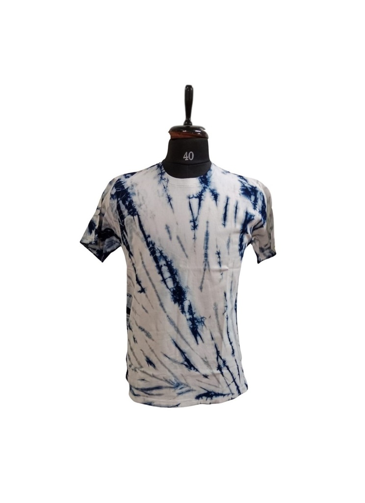 T-SHIRT, WHITE-BLUE, SHIBORI-TWISTING, COTTON