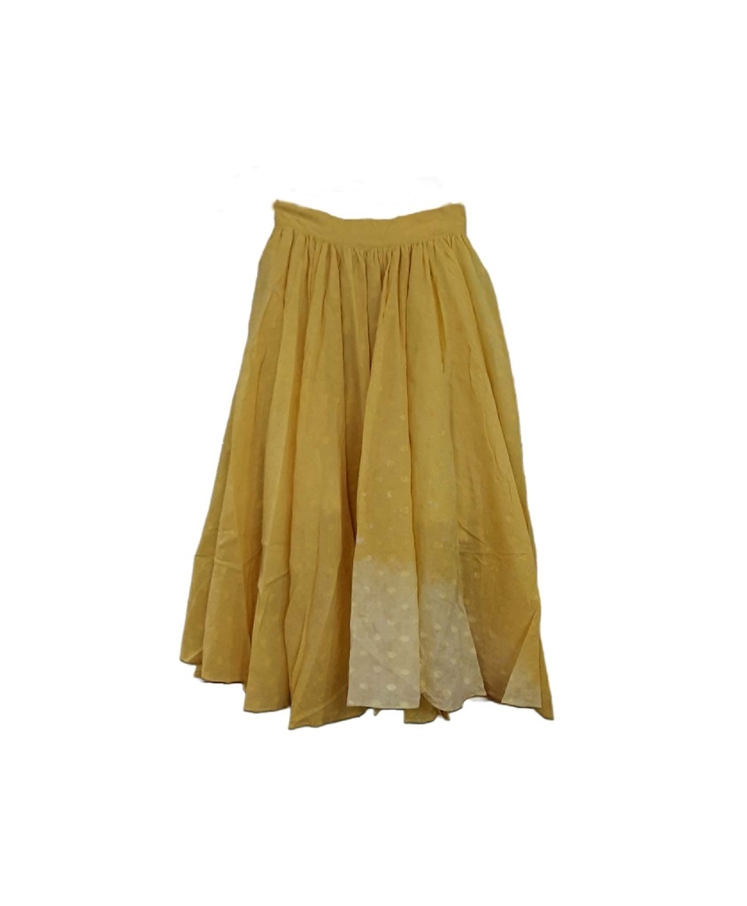 GATHERED SKIRT, YELLOW-WHITE, SHIBORI, COTTON