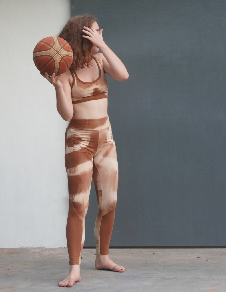 YOGA LEGGINGS, BROWN-WHITE, SHIBORI, COTTON