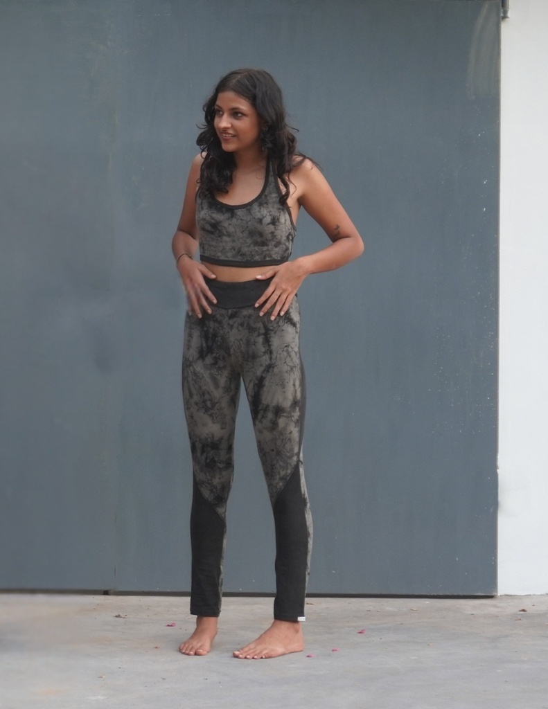 YOGA LEGGINGS, GREY-BLACK, SHIBORI, COTTON