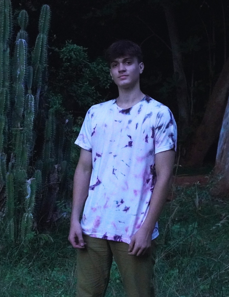 T-SHIRT, PINK-RUST, SHIBORI TIE-DYE, COTTON