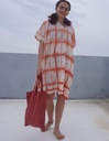 SHORT SLEEVE KAFTAN, ORANGE-WHITE, SHIBORI_CLAMP, COTTON
