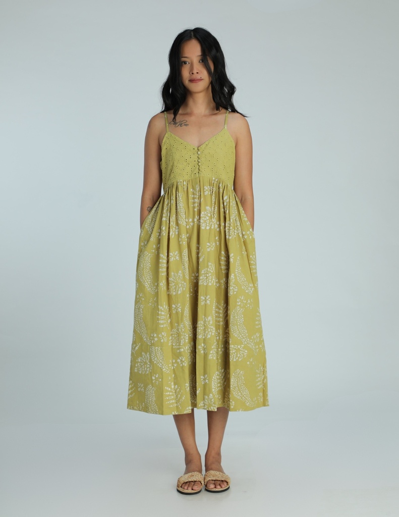 STRAPPY DRESS, GREEN, BATIK, COTTON