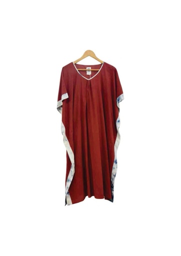 [KAF-GAT-RD_BL-SHI-COT/M_L] GATHERED KAFTAN, RED-BLUE, SHIBORI, COTTON