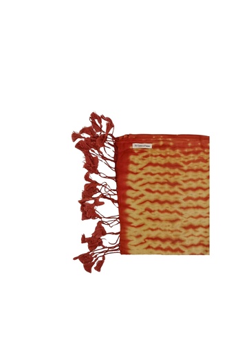 [SCA-TAS-OR_YE-SHI-COT/0S] TASSLES SCARF, ORANGE-YELLOW, SHIBORI, ORGANIC COTTON