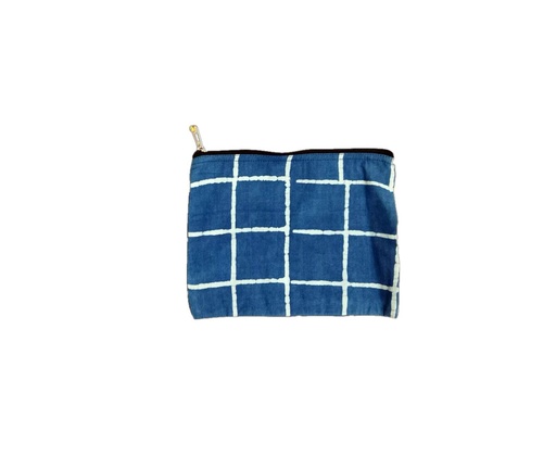 [POU-MED-BL_64-BTK_221-COT/0S] MEDIUM POUCH, BLUE, BATIK GRID, COTTON