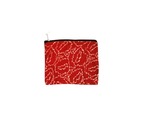 [POU-MED-RD_195-BTK_154-COT/0S] MEDIUM POUCH, RED, BATIK WONKY FLOWERS, COTTON