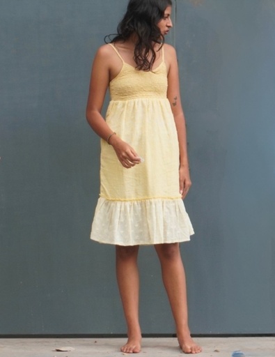 MERMAID STRAPPY DRESS, YELLOW, BATIK, COTTON
