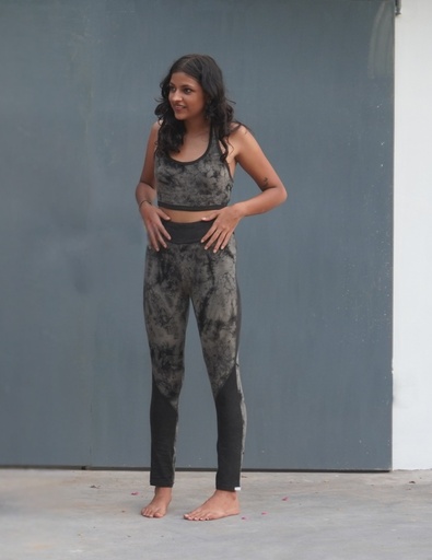 YOGA LEGGINGS, GREY-BLACK, SHIBORI, COTTON