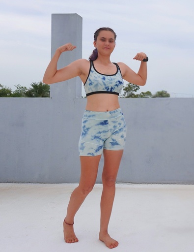 SPORTS SHORTS, WHITE-BLUE, SHIBORI, COTTON