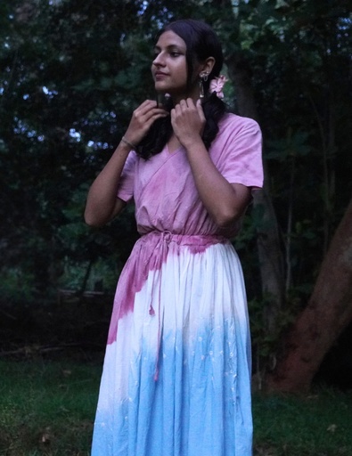 EVERYDAY DRESS, BLUE-PINK-WHITE, SHIBORI, COTTON