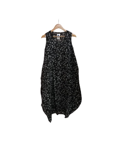 [DRE-V-BK_GY-BTK-COT/M_L] V DRESS, BLACK-GREY, BATIK, COTTON