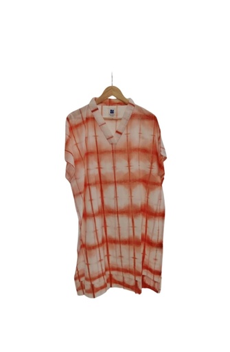 [KAF-SHO-OR_WH-SHI_CL-COT/0S] SHORT SLEEVE KAFTAN, ORANGE-WHITE, SHIBORI_CLAMP, COTTON