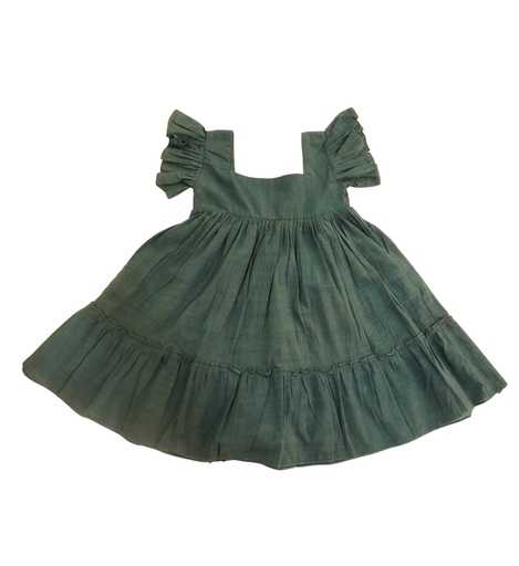 [DRE-BBY-D_GR-NON-COT/2_3] BABY PAA DRESS, DARK GREEN, COTTON
