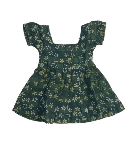[DRE-BAP-GR-BTK-COT/2_3] BABY PUFFY DRESS, GREEN, BATIK, COTTON
