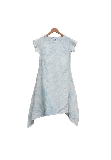 SIDEDROP DRESS, LIGHT BLUE, SHIBORI, COTTON
