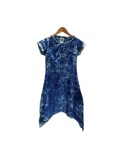 SIDEDROP DRESS, DARK BLUE, SHIBORI, COTTON