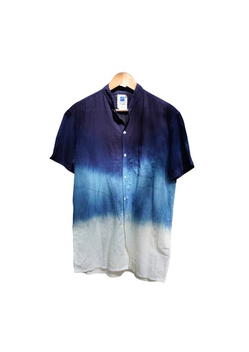 MAO SS SHIRT, BLUE-WHITE, SHIBORI_OMBRE, COTTON