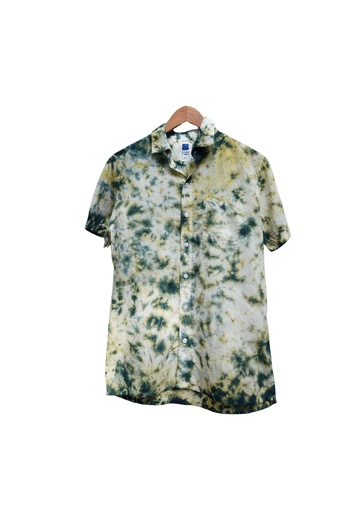 MADRAS SS SHIRT, GREEN, SHIBORI CRUSHING, COTTON