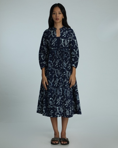 OVERCOAT SET DRESS, DARK BLUE, BATIK, COTTON