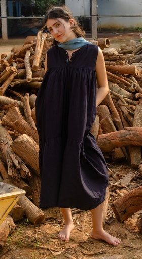 CASCADE DRESS, BLUE C065, EMBROIDERY, COTTON